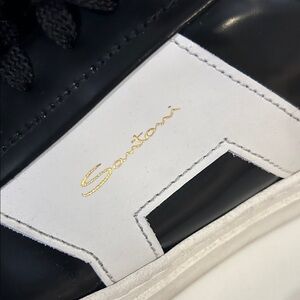 Santoni Black and White Leather Sneakers